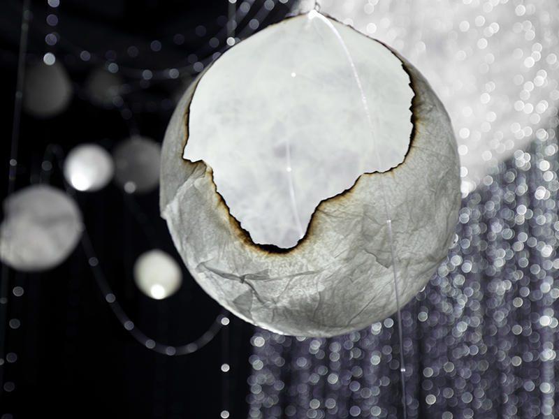 "The Veil of Illusion", 2019, Jenny Kingma, Paper mache, fibre optic cable, audio, Installation.