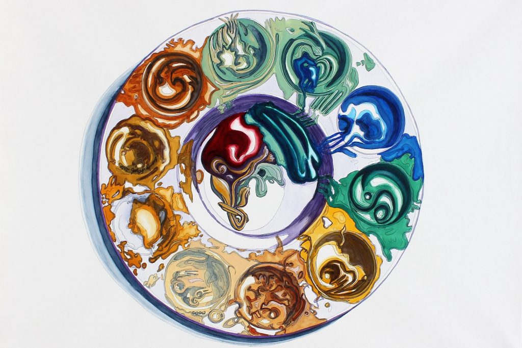 Brandy Stecyk, "Acrylic Paint Pallet," Watercolor painting, 52" x 38", 2017, Accession number: 2017.011.002