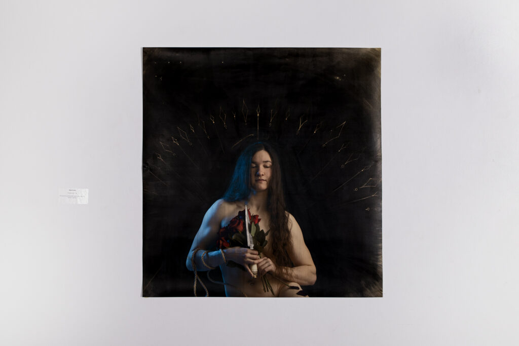 Blake Batke, It Surrounds You, Injet print on canvas with acrylic, audio, plaster, and biomaterials. 