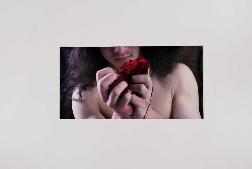 Blake Batke, It Surrounds You, Injet print on canvas with acrylic, audio, plaster, and biomaterials. 
