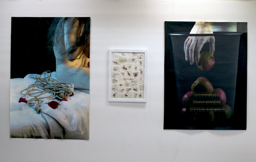 Blake Batke, It Surrounds You, Injet print on canvas with acrylic, audio, plaster, and biomaterials. 