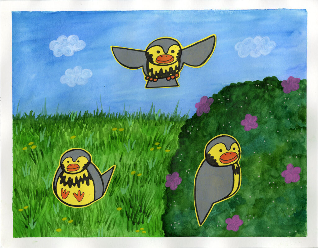 Piper Hornall, Wiston the Warbler's Story Corner, Mixed Media on Paper.