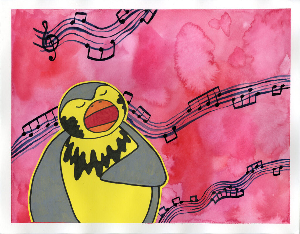 Piper Hornall, Wiston the Warbler's Story Corner, Mixed Media on Paper.