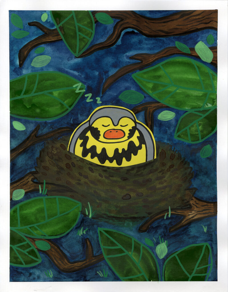 Piper Hornall, Wiston the Warbler's Story Corner, Mixed Media on Paper.
