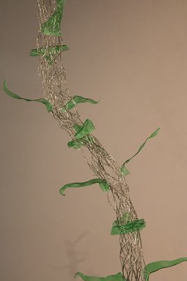 "Deep Sea Changes", 2018, Madeline Hildebrand
Plastic (HDPE - buckets, PET - bottles, straws, lids of bottles, containers, bags, wrappers, coffee lids, various packaging), chicken wire, fishing line, fishing accessories, and rope