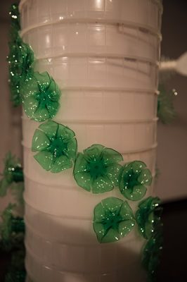 "Deep Sea Changes", 2018, Madeline Hildebrand
Plastic (HDPE - buckets, PET - bottles, straws, lids of bottles, containers, bags, wrappers, coffee lids, various packaging), chicken wire, fishing line, fishing accessories, and rope
