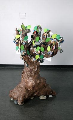 Jude De Guzman & Lynn Jackson, "Like Branches on a Tree, We Grow in Different Directions Yet Our Roots Remain as One", Paper mache, spray paint, cardstock, photopaper, 2023.