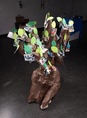 Jude De Guzman & Lynn Jackson, "Like Branches on a Tree, We Grow in Different Directions Yet Our Roots Remain as One", Paper mache, spray paint, cardstock, photopaper, 2023.