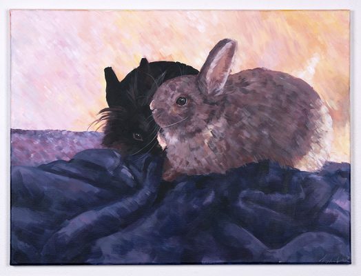 Noelani Leon, “Artemis and Mimzy,” acrylic on canvas, 2021.