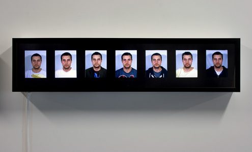 Chris Janzen, "Ritalin Self Portraits: With and Without," Slide film and lightbox, 9 1/4" x 39" per lightbox, 2010