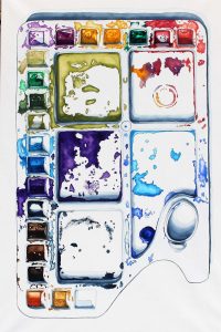 Brandy Stecyk, "Watercolour Paint Pallet," Watercolor painting, 60" x 38", 2017, Accession number: 2017.011.001