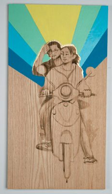 Shelley Stefan, "Backstreet Chengdu 21," Walnut Ink, Metal leaf, and Acrylic on Canadian Oak Panel, 2016