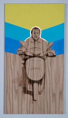 Shelley Stefan, "Backstreet Chengdu 2," Walnut Ink, Metal leaf, and Acrylic on Canadian Oak Panel, 2016