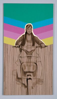Shelley Stefan, "Backstreet Chengdu 3," Walnut Ink, Metal leaf, and Acrylic on Canadian Oak Panel, 2016