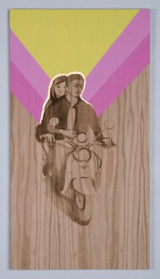 Shelley Stefan, "Backstreet Chengdu 7," Walnut Ink, Metal leaf, and Acrylic on Canadian Oak Panel, 2016