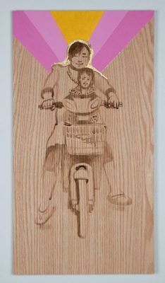 Shelley Stefan, "Backstreet Chengdu 9," Walnut Ink, Metal leaf, and Acrylic on Canadian Oak Panel, 2016