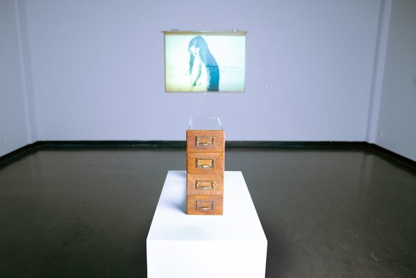 Melanie Jones, Murmuration, Found Drawer, Acrylic Paint, Video Projection, 2026