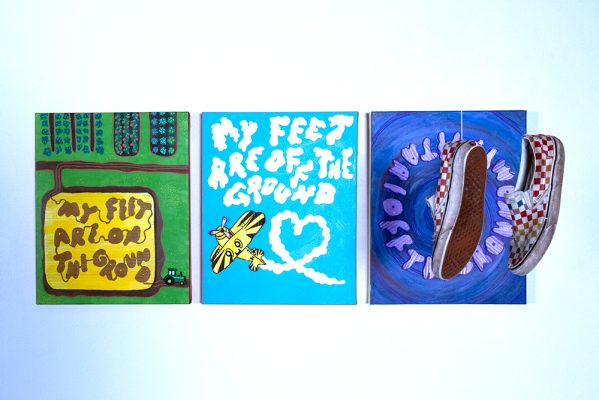 Piper Hornall,
Dissociation,
Acrylic and multimedia on canvas,
Triptych, 16”x 20” each,
2025