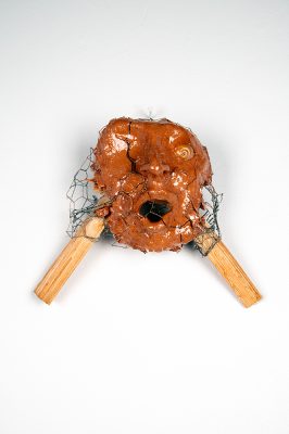 Shel Stefan, Gargolla III, wood, wire, shell, and resin, 2024